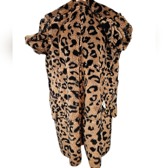Avec Les Filles Crackle Faux Suede Animal Print Sherpa Midi Coat Size Medium - Picture 9 of 11